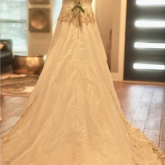 Vintage Lazaro Wedding / Quinceaera Ivory Gown with Gold Embroidery